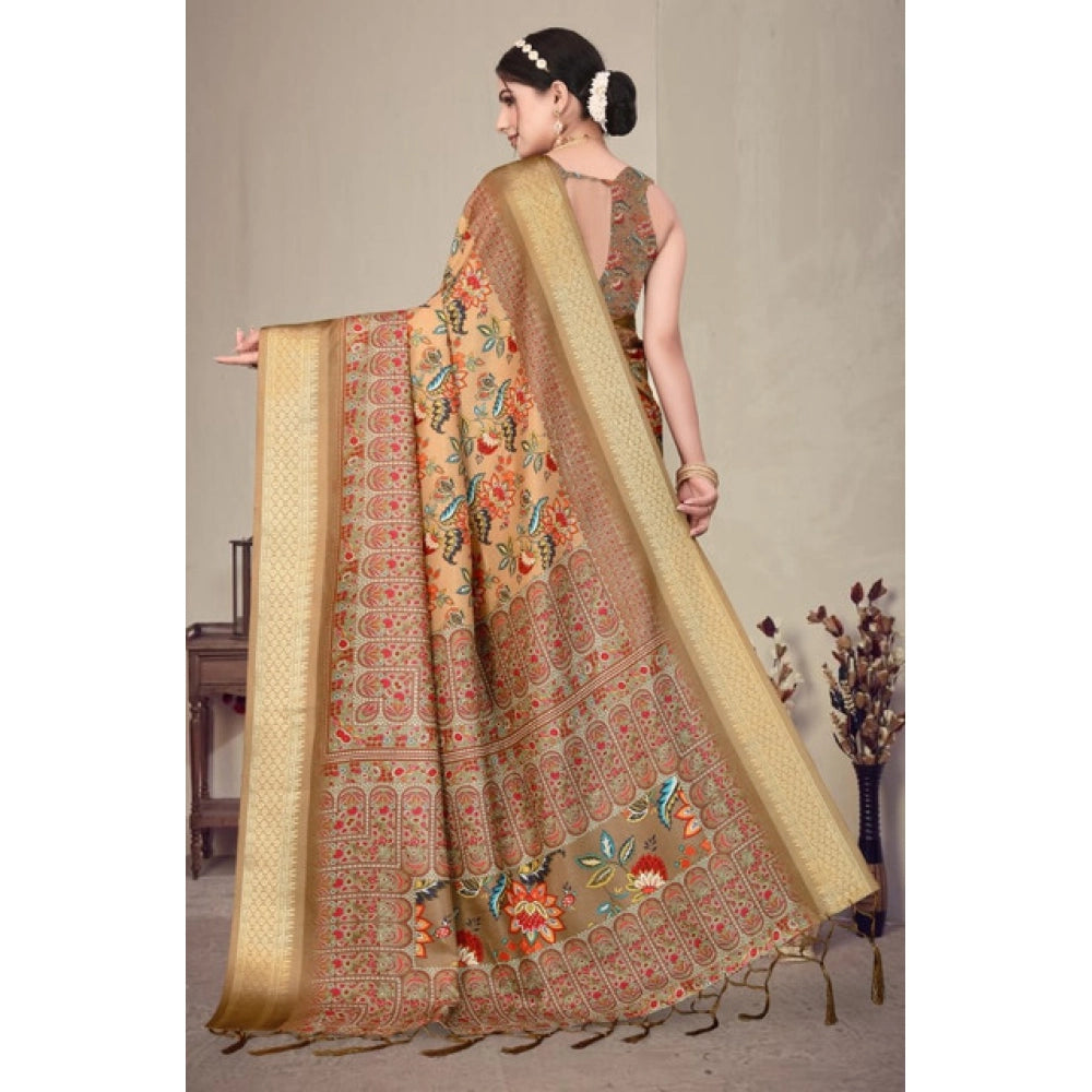 Delicate Women's Cotton Silk Printed Saree With Blouse Piece