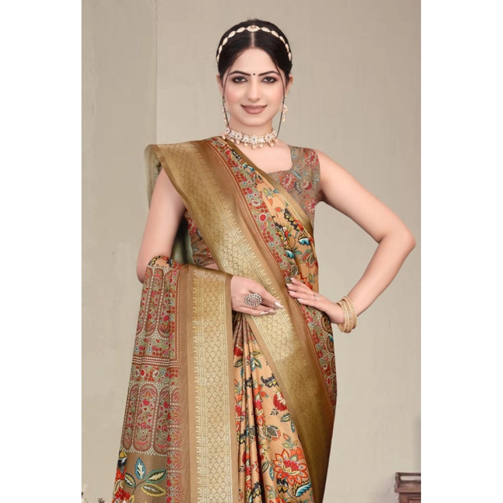 Delicate Women's Cotton Silk Printed Saree With Blouse Piece