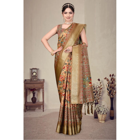 Delicate Women's Cotton Silk Printed Saree With Blouse Piece