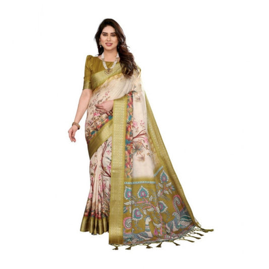 Delicate Women's Cotton Silk Printed Saree With Blouse Piece
