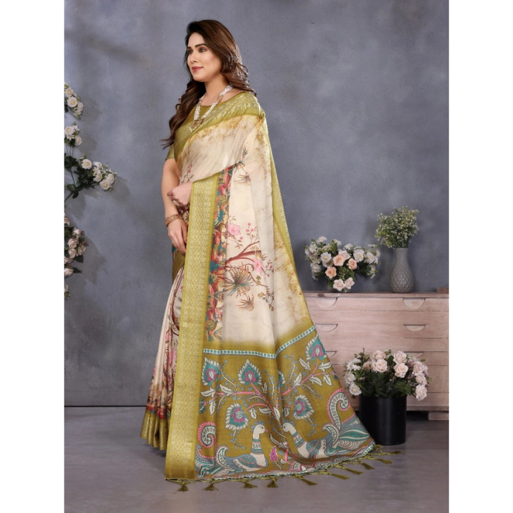 Delicate Women's Cotton Silk Printed Saree With Blouse Piece