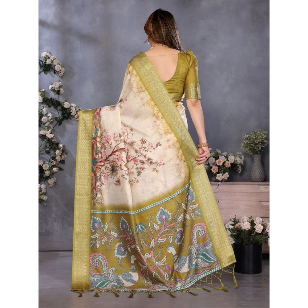 Delicate Women's Cotton Silk Printed Saree With Blouse Piece