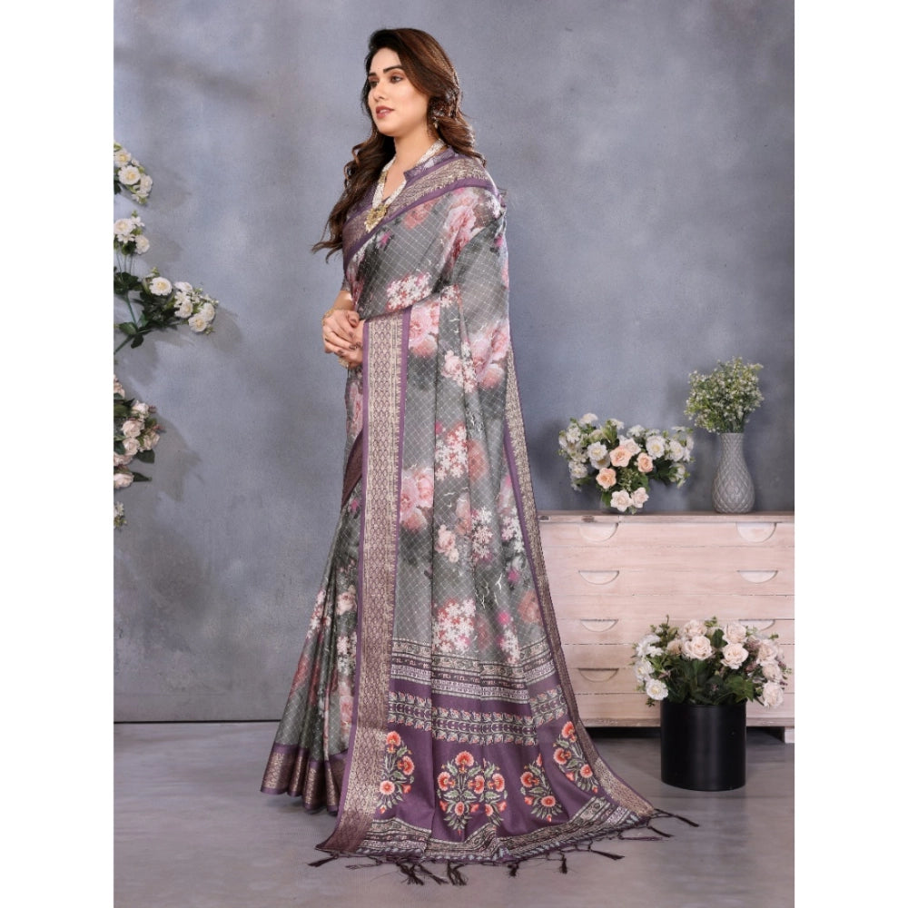 Delicate Women's Cotton Silk Printed Saree With Blouse Piece