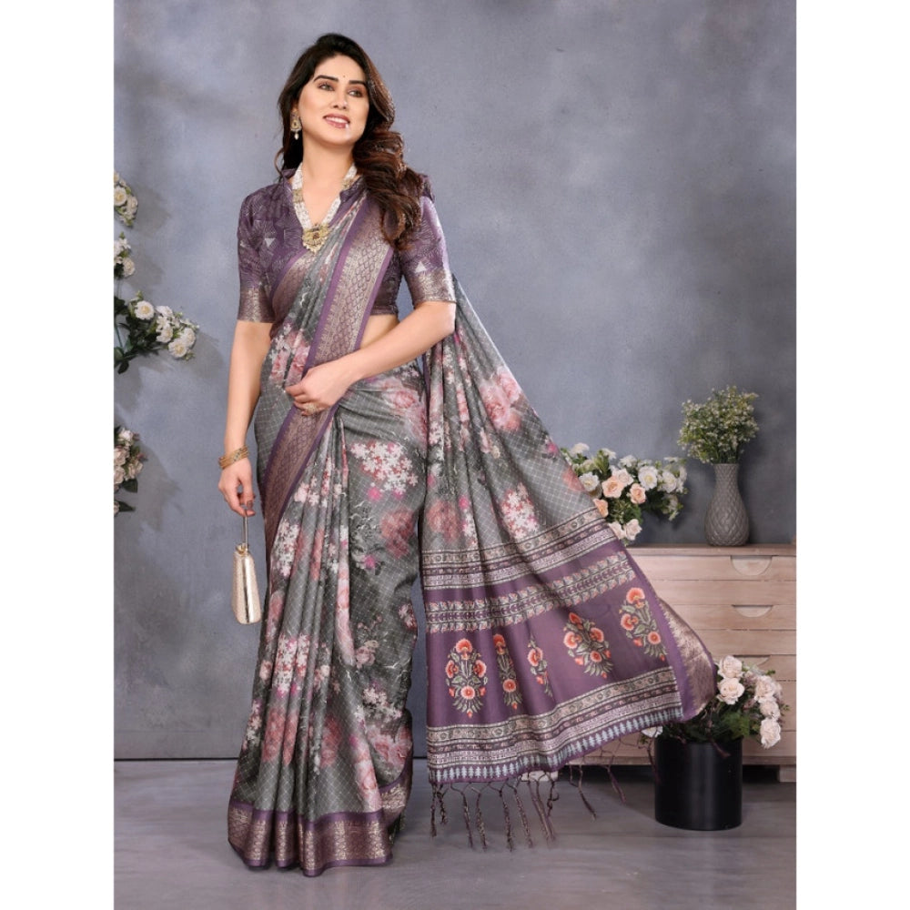 Delicate Women's Cotton Silk Printed Saree With Blouse Piece