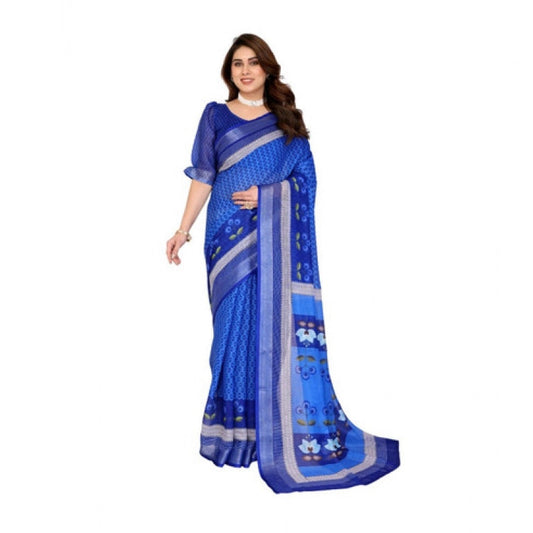 Traditional Women's Linen Cotton Printed Saree With Blouse Piece