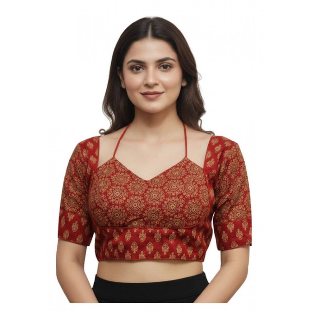 Trendy Women's Ajrakh Cotton Printed Sweetheart Padded Blouse (Red 38 Ready, Self Alterable 36 to 40)