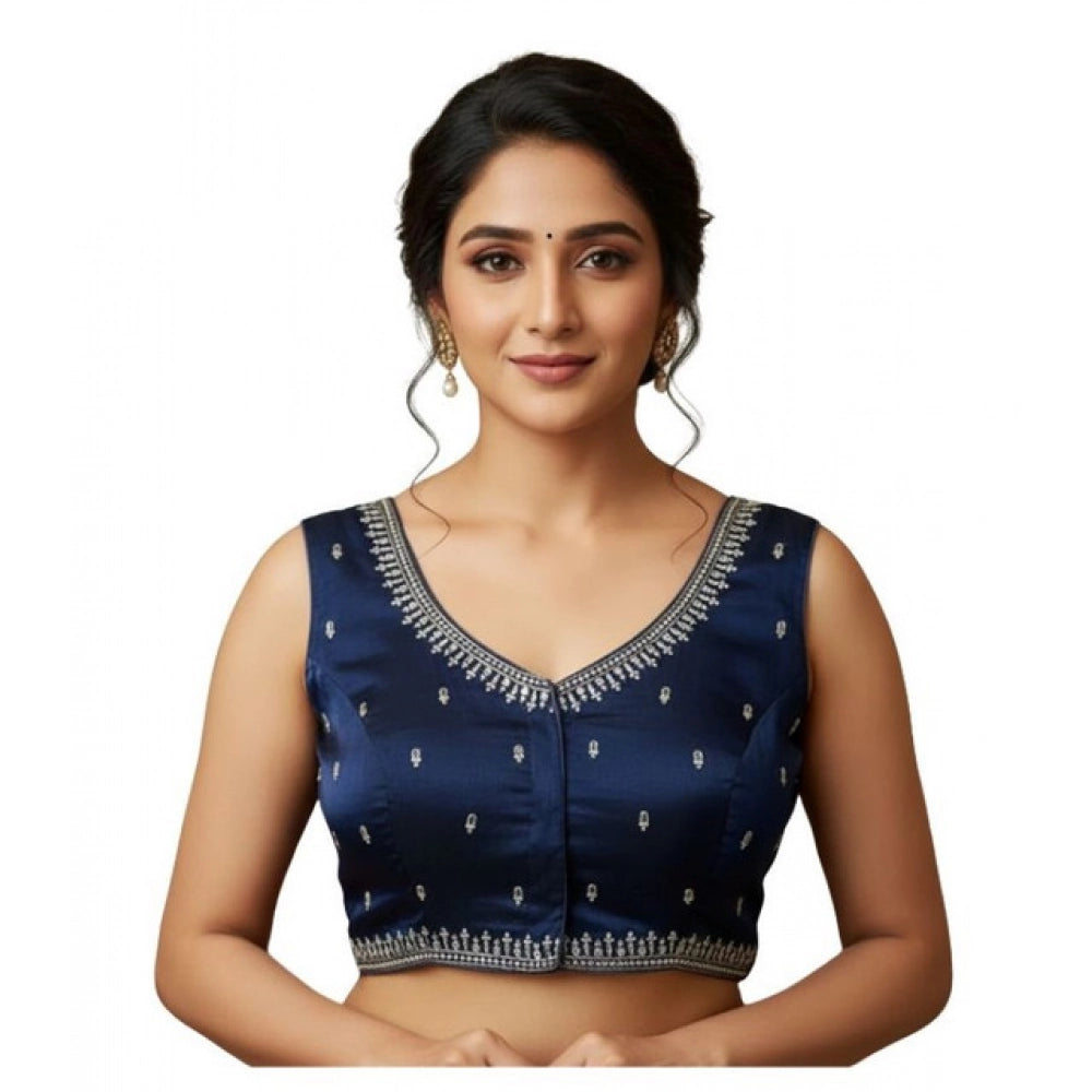 Graceful Women's Zimmi Choo Sequin Work V-Neck Padded Blouse (Navy 38 Ready, Self Alterable 36 to 40)