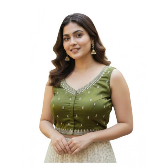 Graceful Women's Zimmi Choo Sequin Work V-Neck Padded Blouse (Olive 38 Ready, Self Alterable 36 to 40)