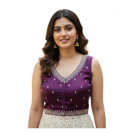 Graceful Women's Zimmi Choo Sequin Work V-Neck Padded Blouse (Purple 38 Ready, Self Alterable 36 to 40)