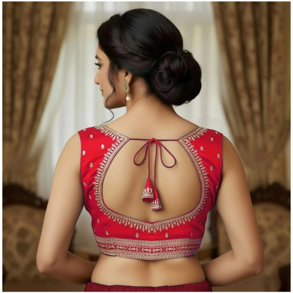 Graceful Women's Zimmi Choo Sequin Work V-Neck Padded Blouse (Red 38 Ready, Self Alterable 36 to 40)