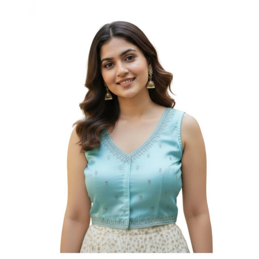 Graceful Women's Zimmi Choo Sequin Work V-Neck Padded Blouse (Sky Blue 38 Ready, Self Alterable 36 to 40)