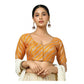 Classy Women's Jacquard Zari Round Neck Padded Blouse (Orange 38 Ready, Self Alterable 36 to 40)