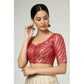 Classy Women's Jacquard Zari Round Neck Padded Blouse (Red 38 Ready, Self Alterable 36 to 40)
