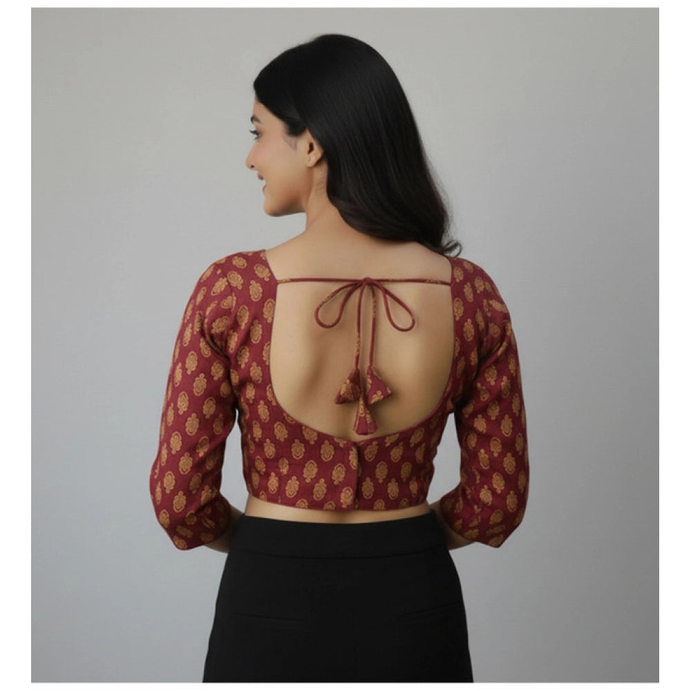 Wonderful Women's Ajrakh Cotton Printed Halter Neck Padded Blouse (Maroon 38 Ready, Self Alterable 36 to 40)