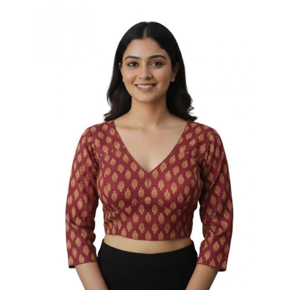 Wonderful Women's Ajrakh Cotton Printed Halter Neck Padded Blouse (Maroon 38 Ready, Self Alterable 36 to 40)