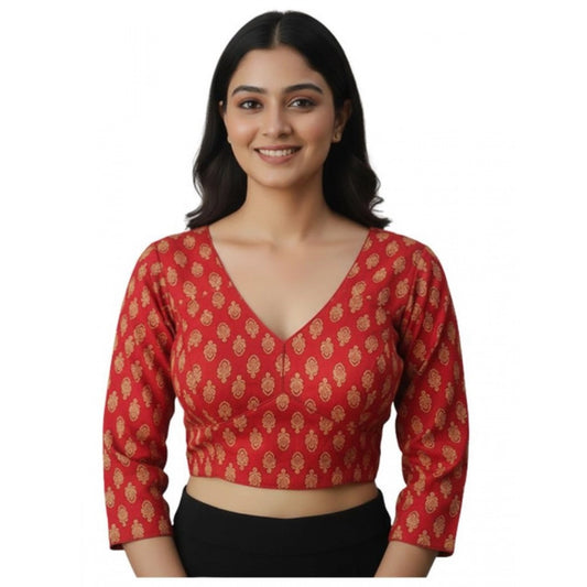 Wonderful Women's Ajrakh Cotton Printed Halter Neck Padded Blouse (Red 38 Ready, Self Alterable 36 to 40)