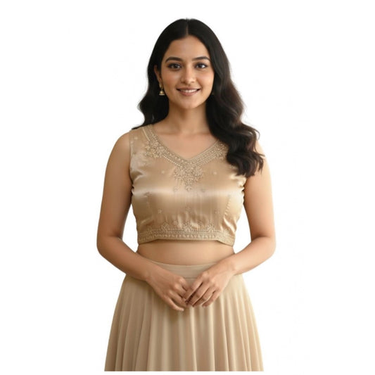 Wonderful Women's Zimmi Choo Embroidered V-Neck Padded Blouse (Beige 38 Ready, Self Alterable 36 to 40)