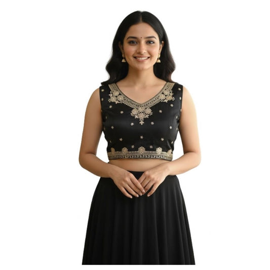Wonderful Women's Zimmi Choo Embroidered V-Neck Padded Blouse (Black 38 Ready, Self Alterable 36 to 40)
