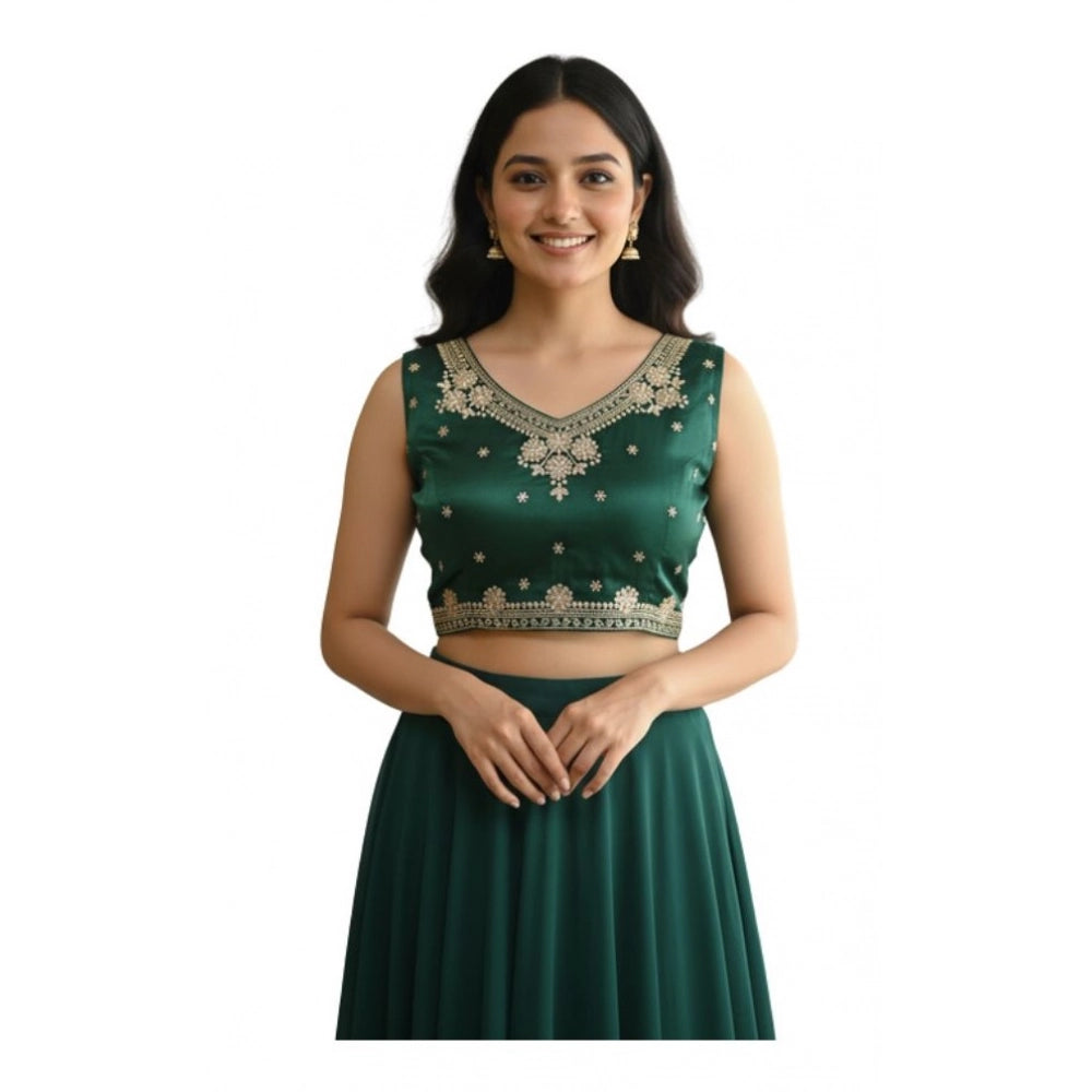 Wonderful Women's Zimmi Choo Embroidered V-Neck Padded Blouse (Green 38 Ready, Self Alterable 36 to 40)