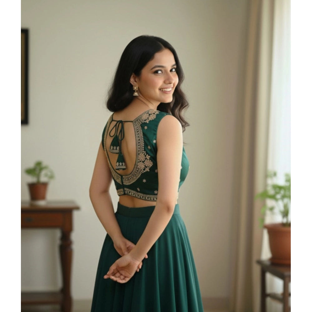 Wonderful Women's Zimmi Choo Embroidered V-Neck Padded Blouse (Green 38 Ready, Self Alterable 36 to 40)