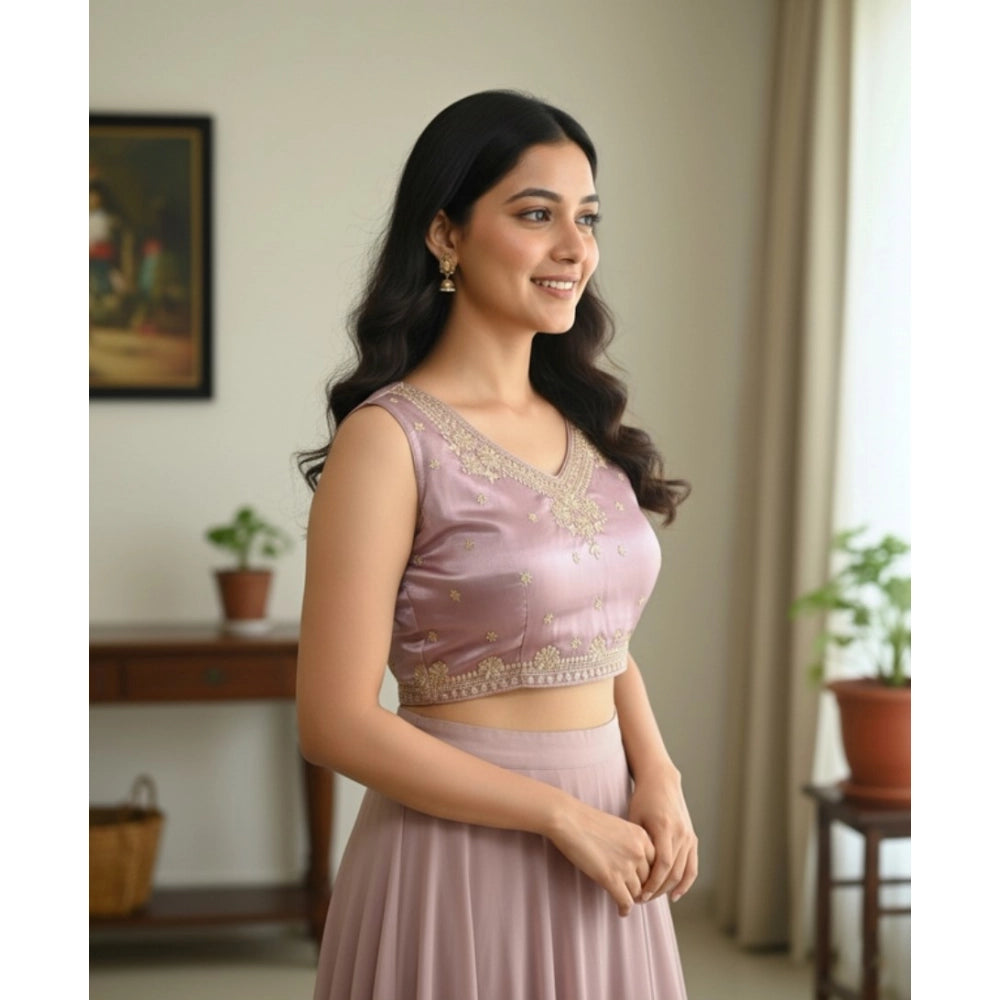 Wonderful Women's Zimmi Choo Embroidered V-Neck Padded Blouse (Lavender 38 Ready, Self Alterable 36 to 40)