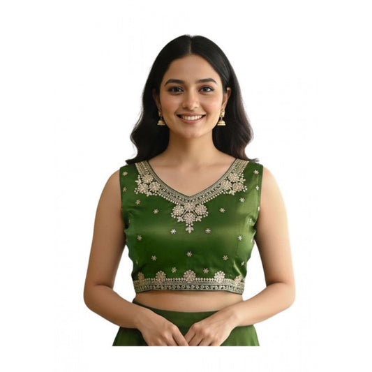 Wonderful Women's Zimmi Choo Embroidered V-Neck Padded Blouse (Light-Green 38 Ready, Self Alterable 36 to 40)