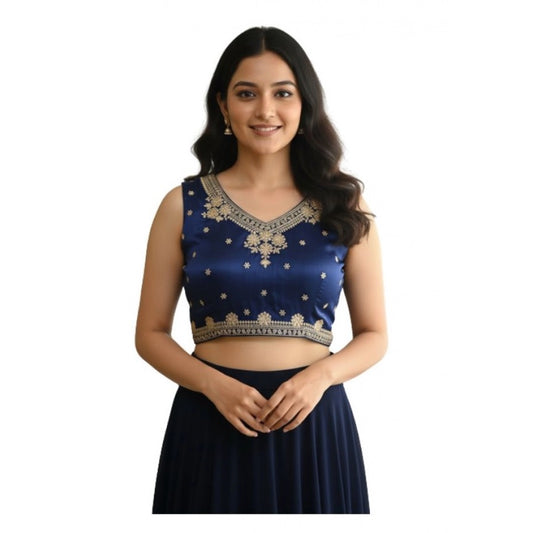 Wonderful Women's Zimmi Choo Embroidered V-Neck Padded Blouse (Navy 38 Ready, Self Alterable 36 to 40)