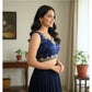 Wonderful Women's Zimmi Choo Embroidered V-Neck Padded Blouse (Navy 38 Ready, Self Alterable 36 to 40)