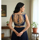 Wonderful Women's Zimmi Choo Embroidered V-Neck Padded Blouse (Navy 38 Ready, Self Alterable 36 to 40)