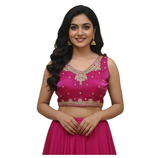 Wonderful Women's Zimmi Choo Embroidered V-Neck Padded Blouse (Pink 38 Ready, Self Alterable 36 to 40)