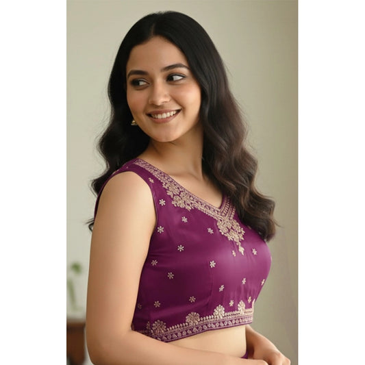 Wonderful Women's Zimmi Choo Embroidered V-Neck Padded Blouse (Purple 38 Ready, Self Alterable 36 to 40)
