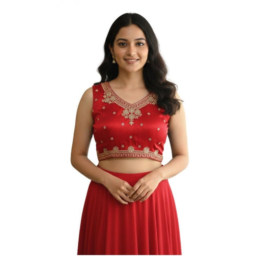 Wonderful Women's Zimmi Choo Embroidered V-Neck Padded Blouse (Red 38 Ready, Self Alterable 36 to 40)