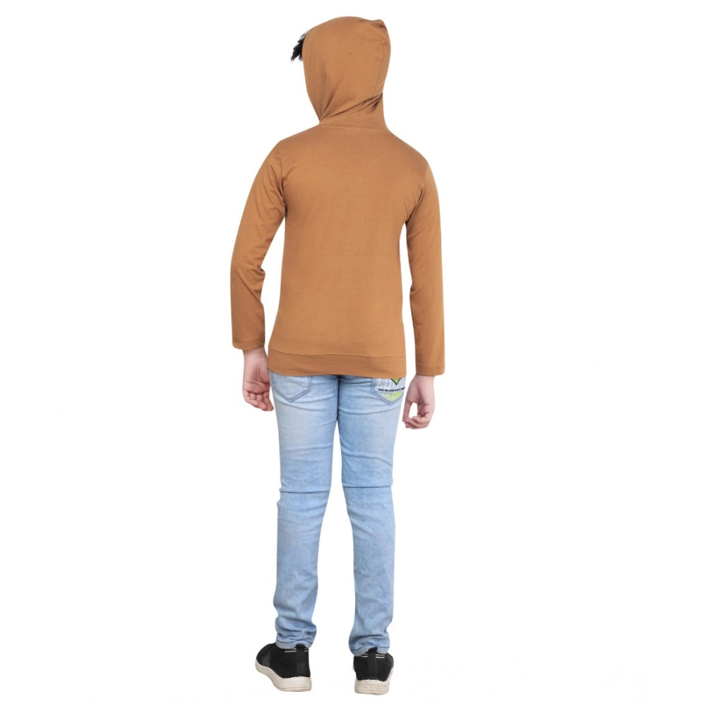 Attractive Boy's Cotton Printed Hooded Neck Hoodies (Brown)