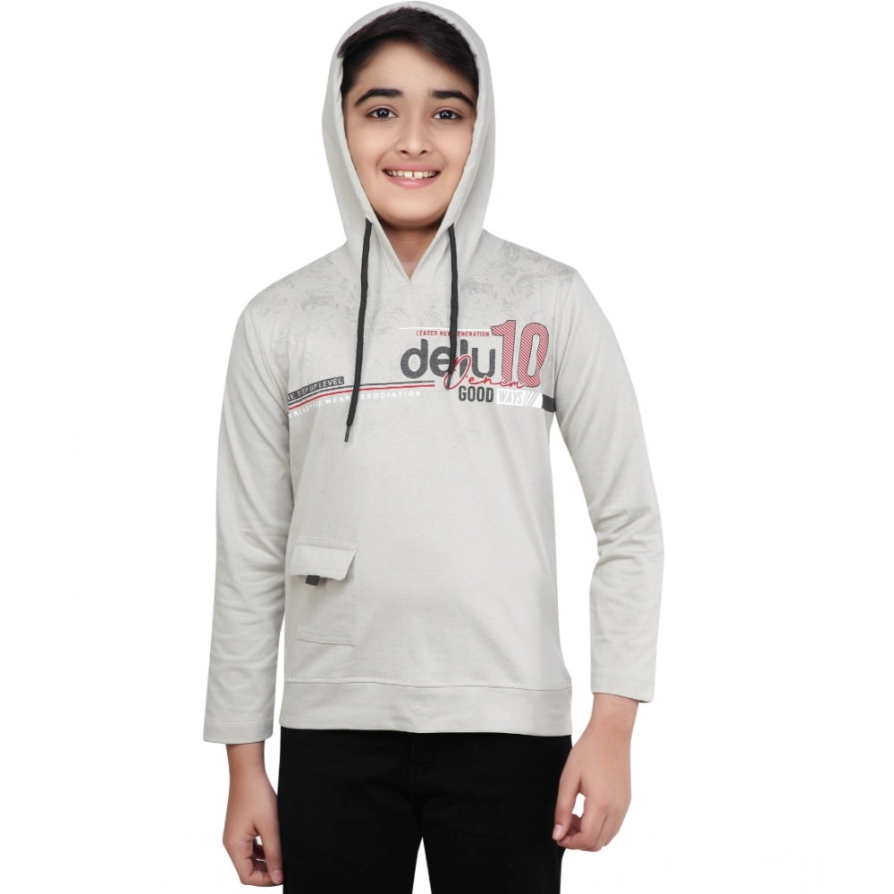 Attractive Boy's Cotton Printed Hooded Neck Hoodies (Grey )