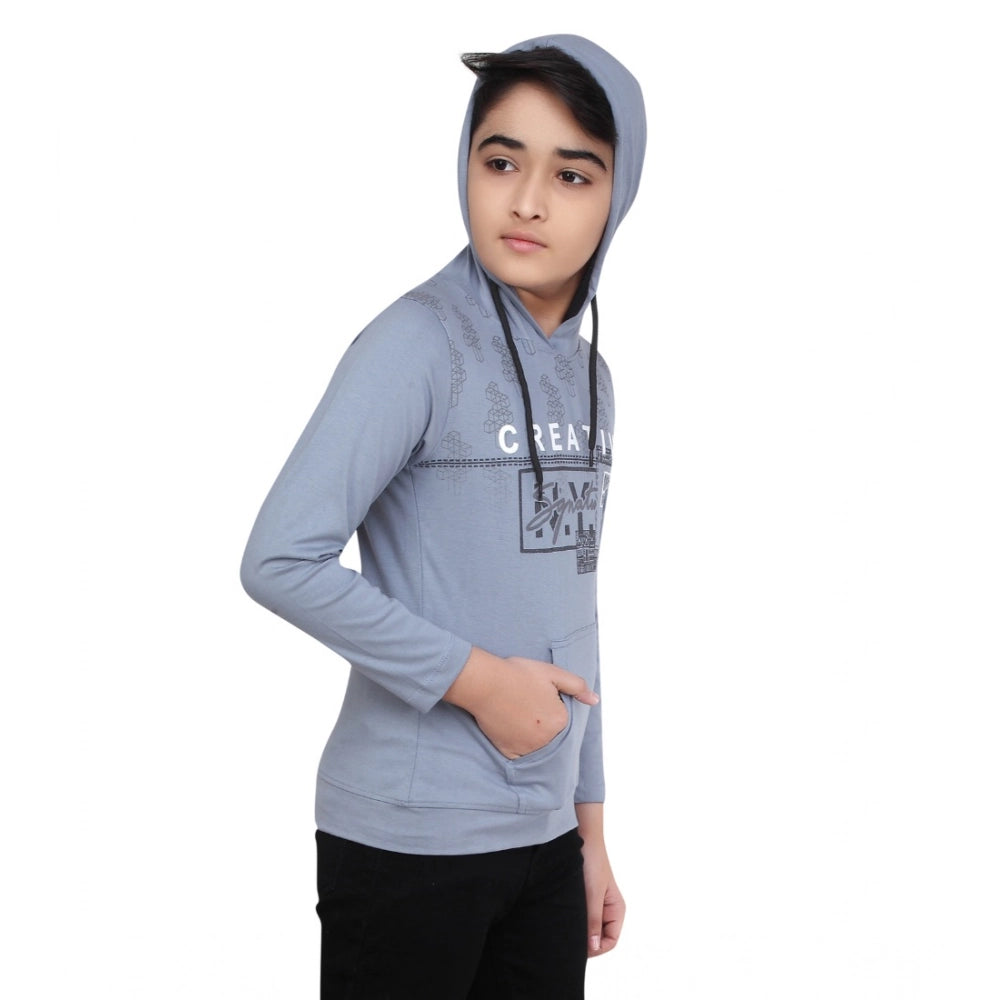 Attractive Boy's Cotton Printed Hooded Neck Hoodies (Steel Blue)