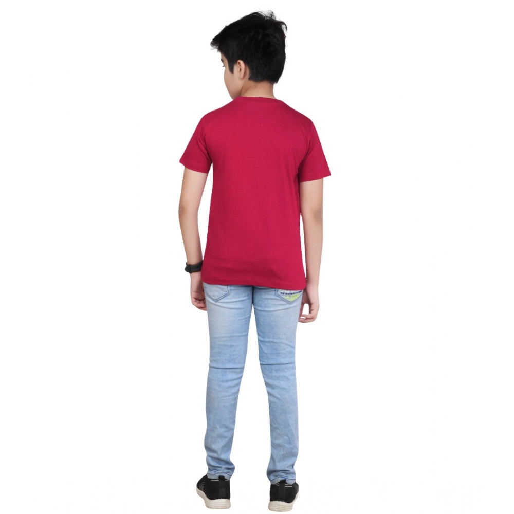 Designer Boy's Cotton Grapic Printed Round Neck T-Shirt (Marron)