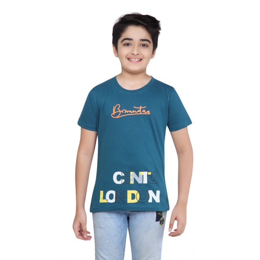 Designer Boy's Cotton Grapic Printed Round Neck T-Shirt (Teal Green)