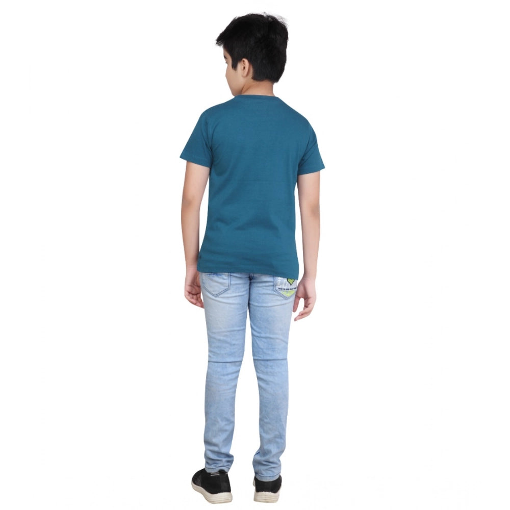 Designer Boy's Cotton Grapic Printed Round Neck T-Shirt (Teal Green)