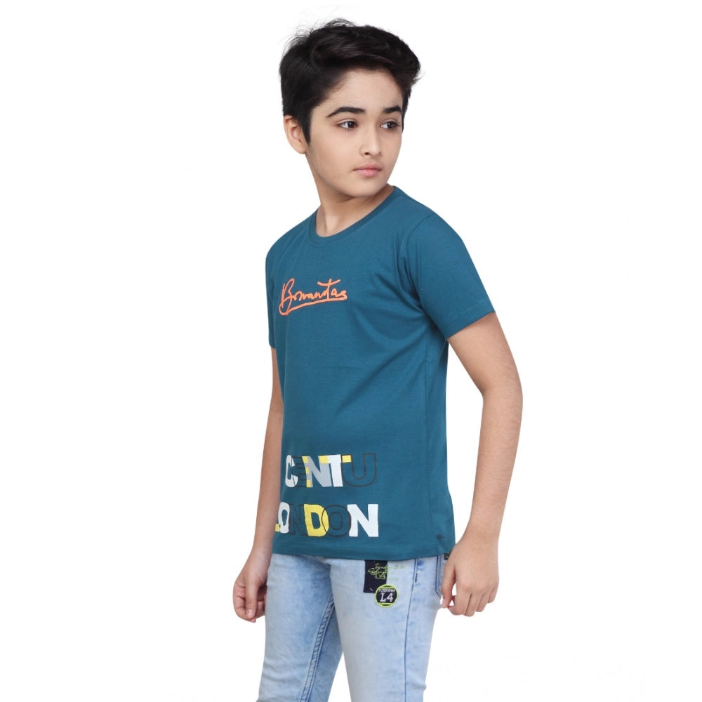 Designer Boy's Cotton Grapic Printed Round Neck T-Shirt (Teal Green)