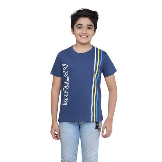 Designer Boy's Cotton Grapic Printed Round Neck T-Shirt (Blue)