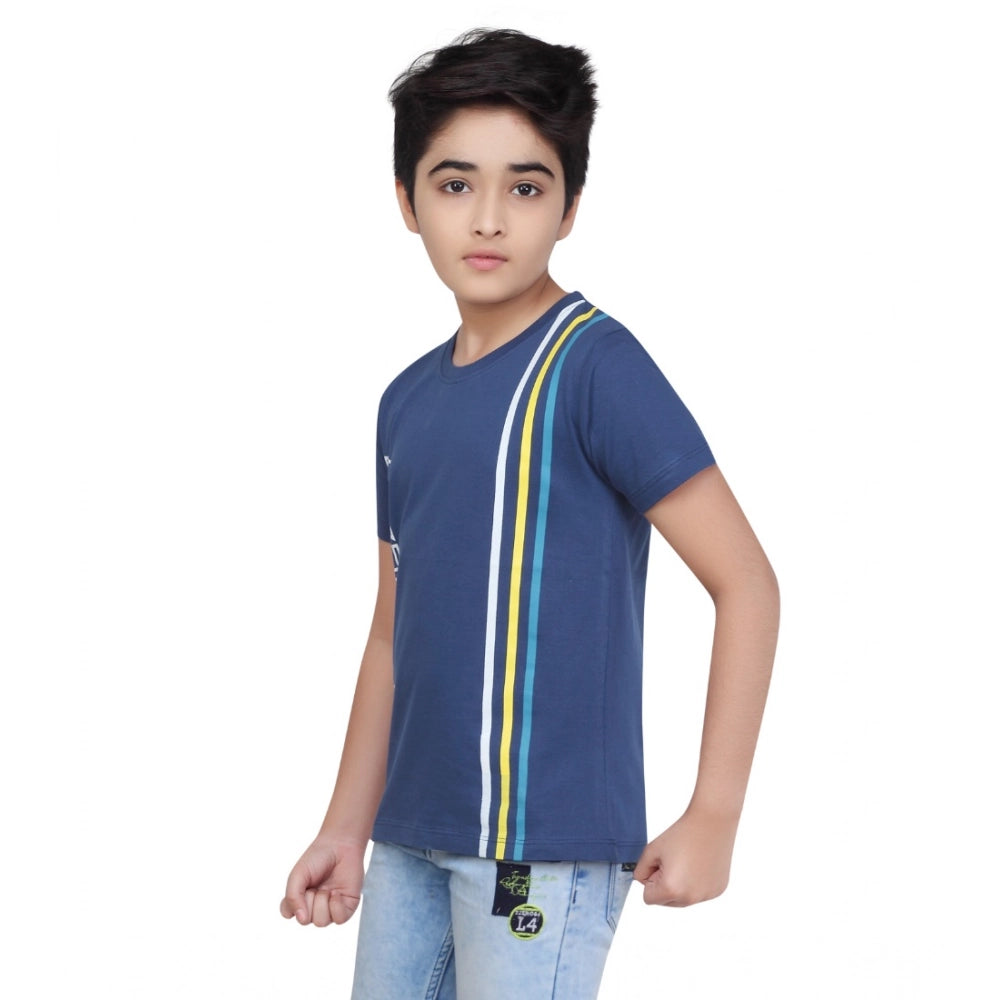Designer Boy's Cotton Grapic Printed Round Neck T-Shirt (Blue)