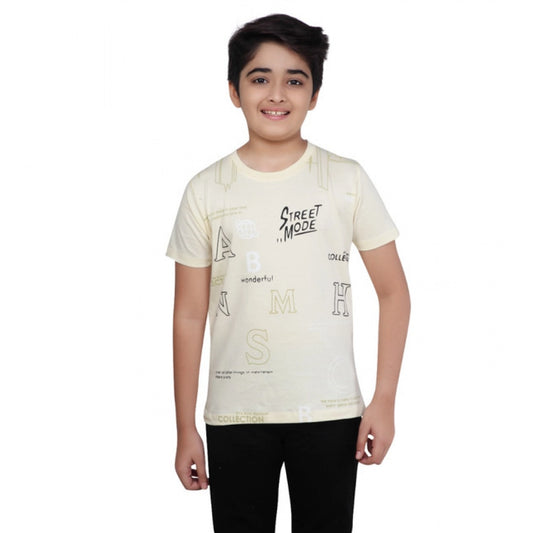 Designer Boy's Cotton Grapic Printed Round Neck T-Shirt (Beige )