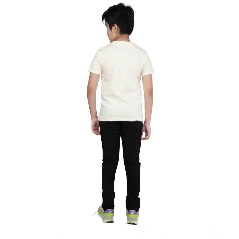 Designer Boy's Cotton Grapic Printed Round Neck T-Shirt (Beige )