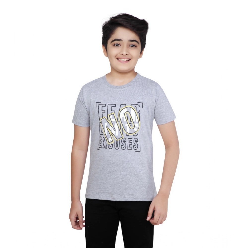 Designer Boy's Cotton Grapic Printed Round Neck T-Shirt (Grey Melange)