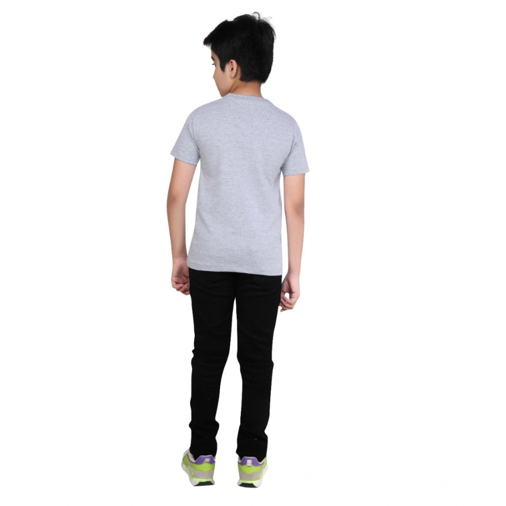 Designer Boy's Cotton Grapic Printed Round Neck T-Shirt (Grey Melange)
