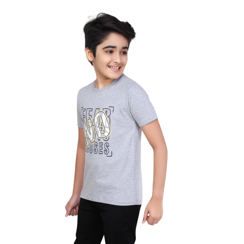 Designer Boy's Cotton Grapic Printed Round Neck T-Shirt (Grey Melange)
