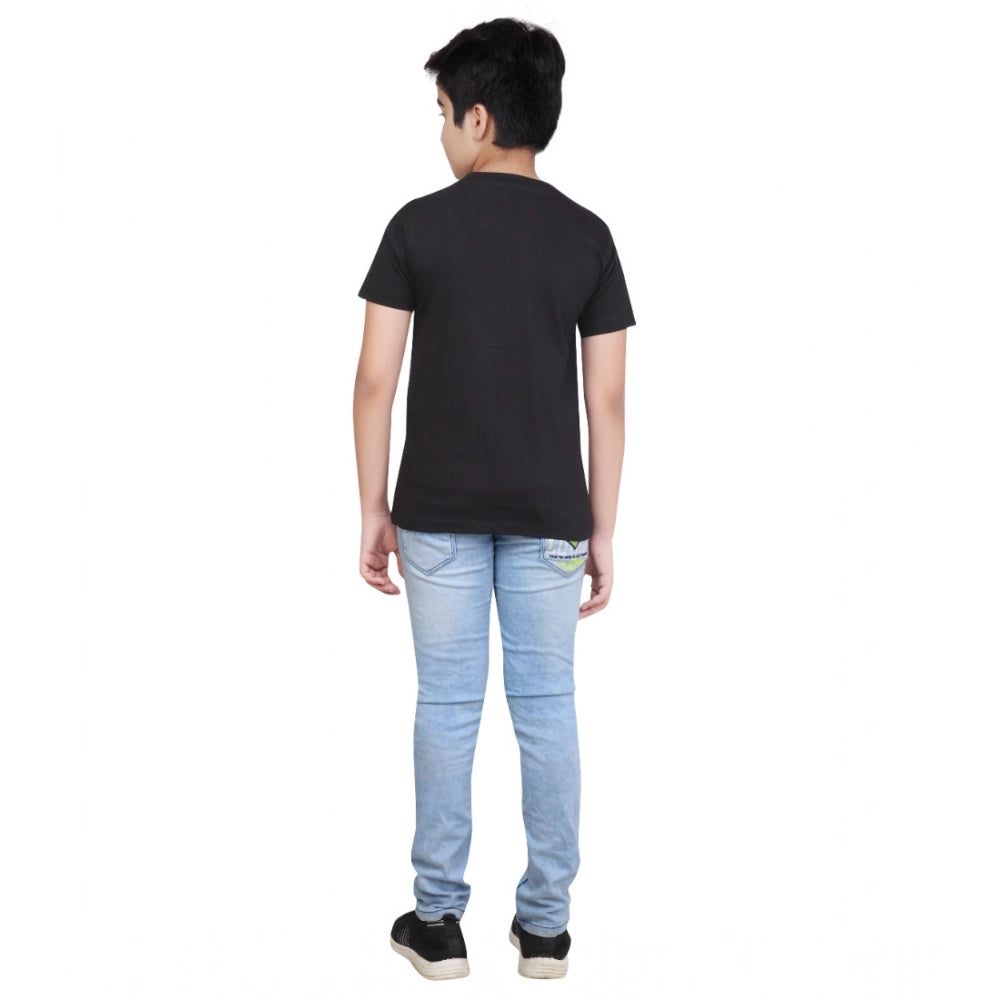 Designer Boy's Cotton Grapic Printed Round Neck T-Shirt (Black)