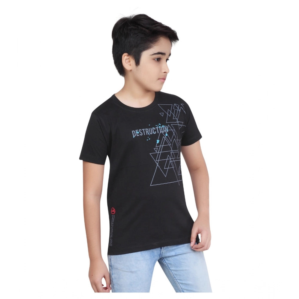 Designer Boy's Cotton Grapic Printed Round Neck T-Shirt (Black)