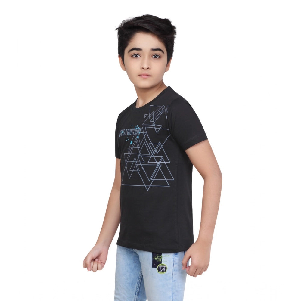 Designer Boy's Cotton Grapic Printed Round Neck T-Shirt (Black)