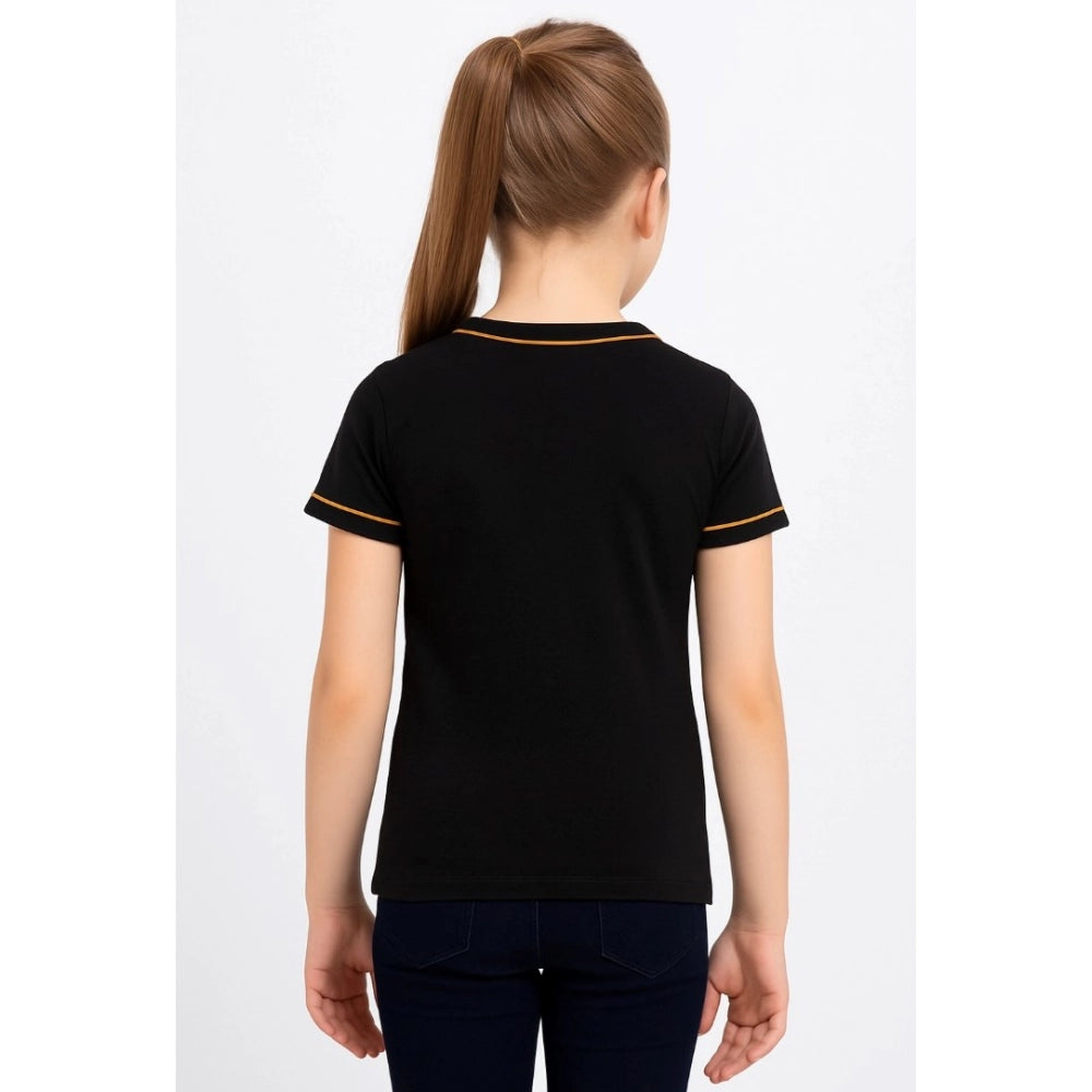 Stunning Girl's Cotton Printed Round Neck T-Shirt (Black)